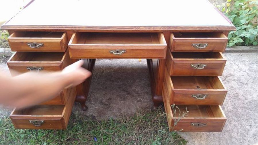 Old Vintage Oak wood Writing Secretary desk 