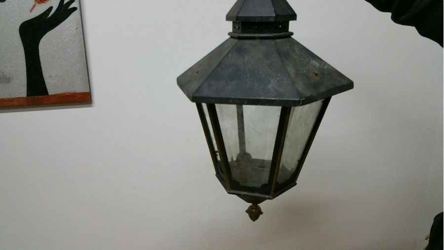 Old cast iron street garden Lamp Lighting Sconce chandelier stoned glass 1940´s
