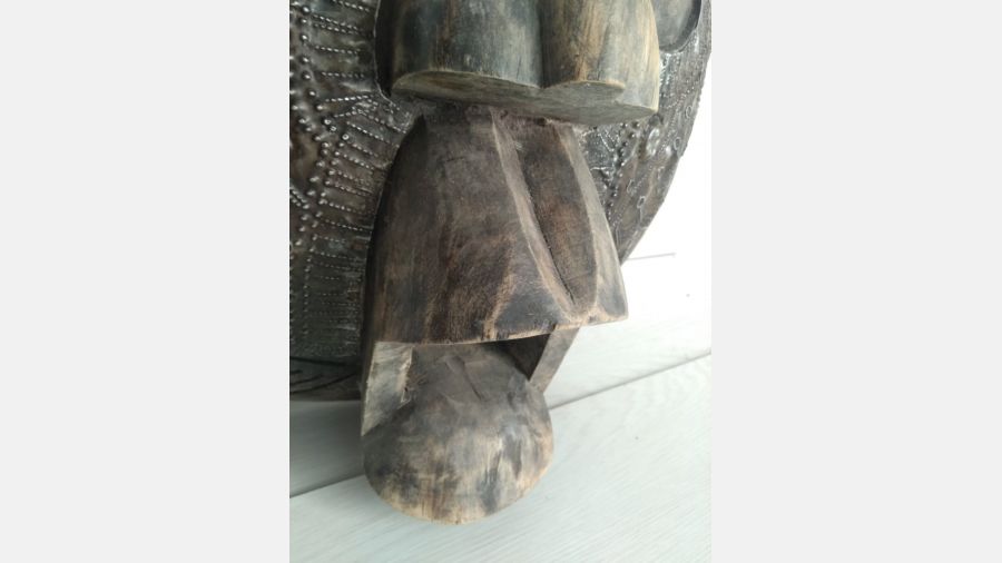 BIG vintage antique African trivial Mask carved wood & metal handmade sculpture