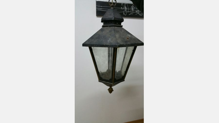 Old cast iron street garden Lamp Lighting Sconce chandelier stoned glass 1940´s